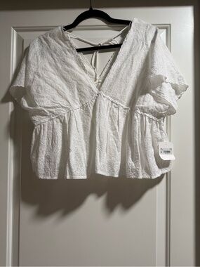 Altar'd State White Embroidered Peplum V-Neck Top